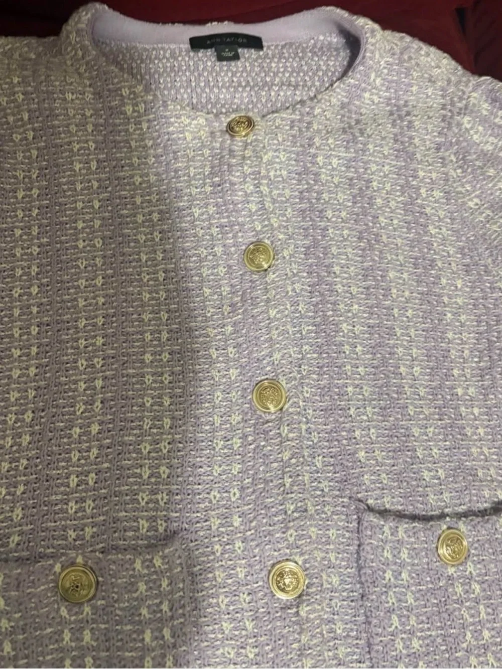Ann Taylor Lilac Tweed Jacket with Gold Buttons